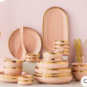 Nordic-style ceramic tableware set with a golden trim