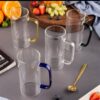 Transparent Glass Mug Set with Colored Handles (Pack of 4)