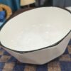 Pure White Ceramic Serving Bowl with Black Rim (Diamond Cut Design)